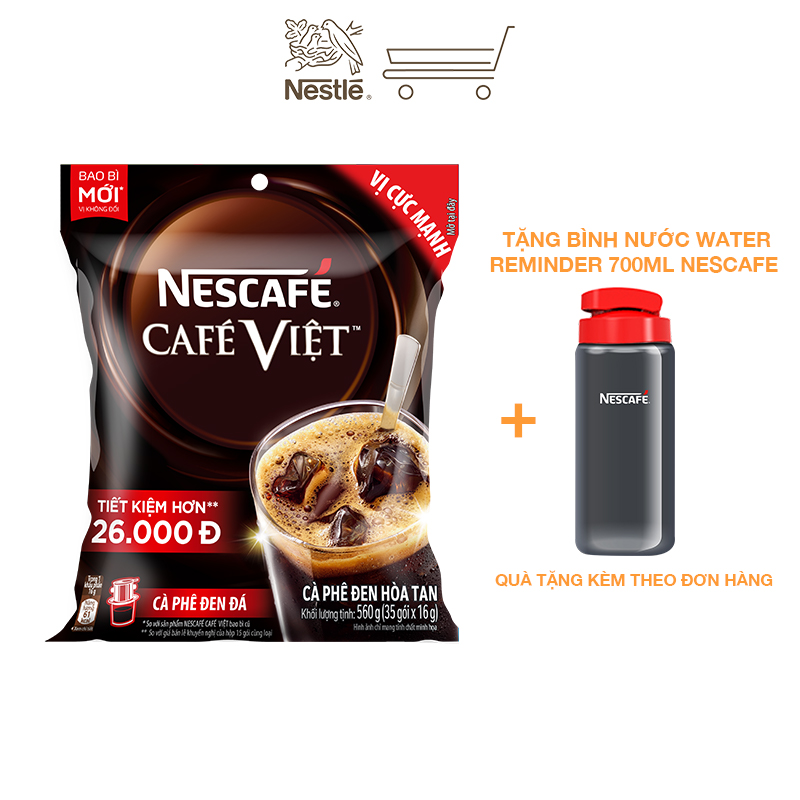 [Tặng bình nước Water Reminder 700ml] Cà phê hòa tan Nescafé café Việt cà phê đen đá (Túi 35 gói x 16g)