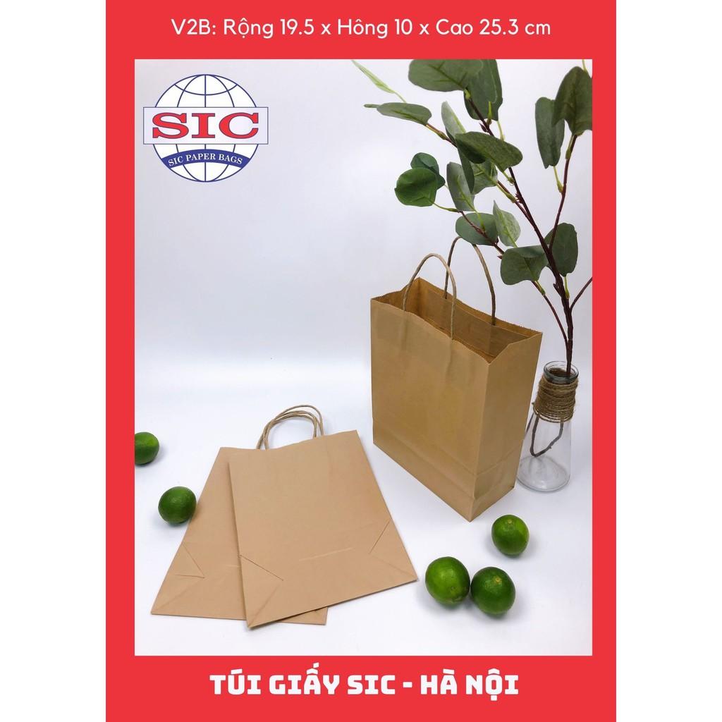 100 CHIẾC TÚI GIẤY KRAFT V2B: 19.5x10x25.3cm CÓ QUAI