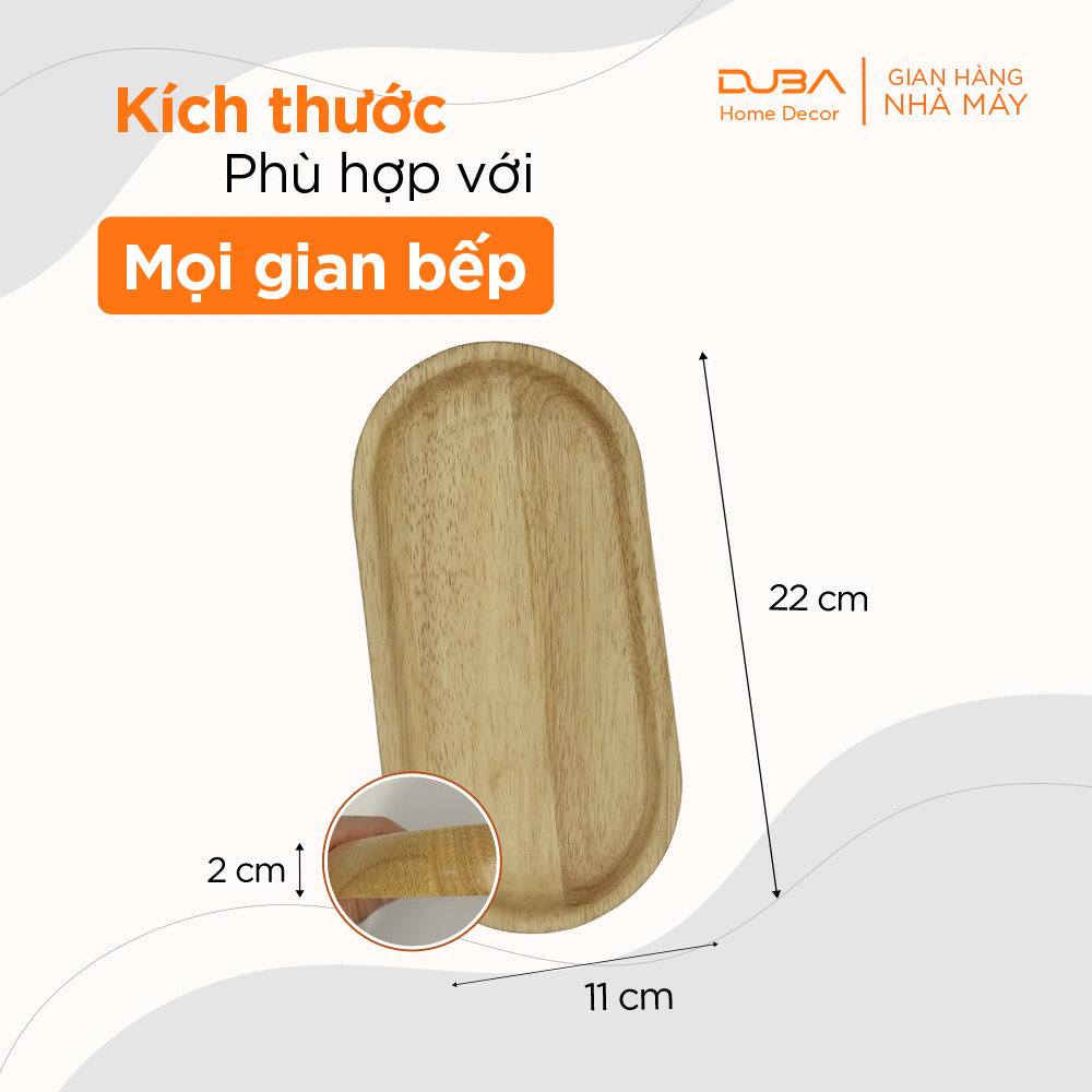 Khay gỗ cao su decor, thớt gỗ trang trí hình oval màu tự nhiên đạt chuẩn xuất khẩu - DUBA