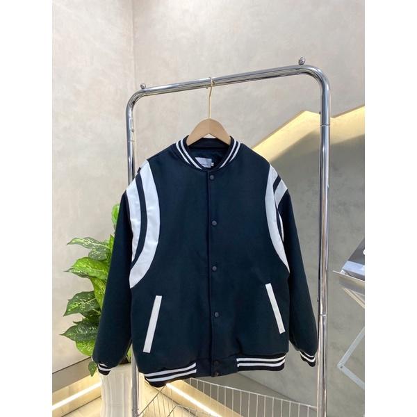 Bomber dạ tay da bomber 2 lớp dày dặn unisex