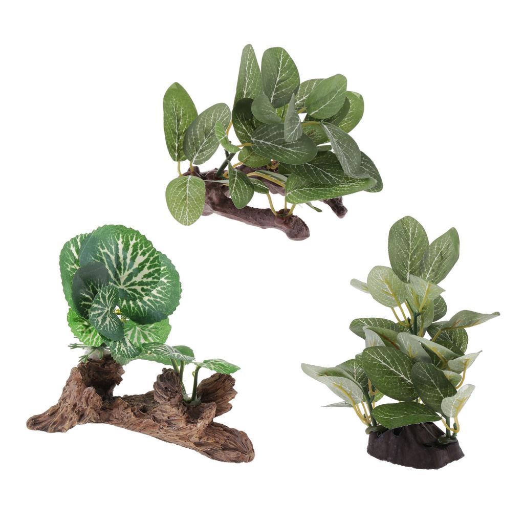 Reptile Resin Artificial Plant, Terrarium Grass Flexible Pet Habitat Decor for Crested Gecko Lizard Spider Scorpion Snake Other Small Animals