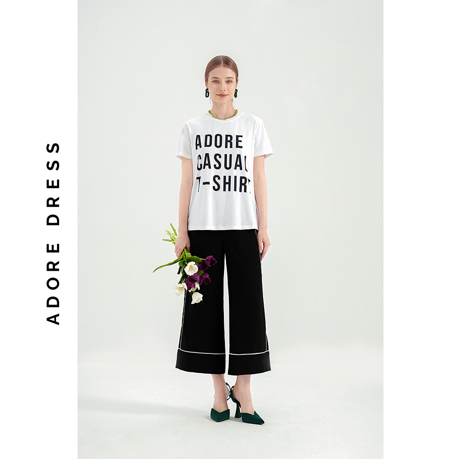 Quần suông culottes tuýt si đen lé trắng 3ASTR2001 ADORE DRESS