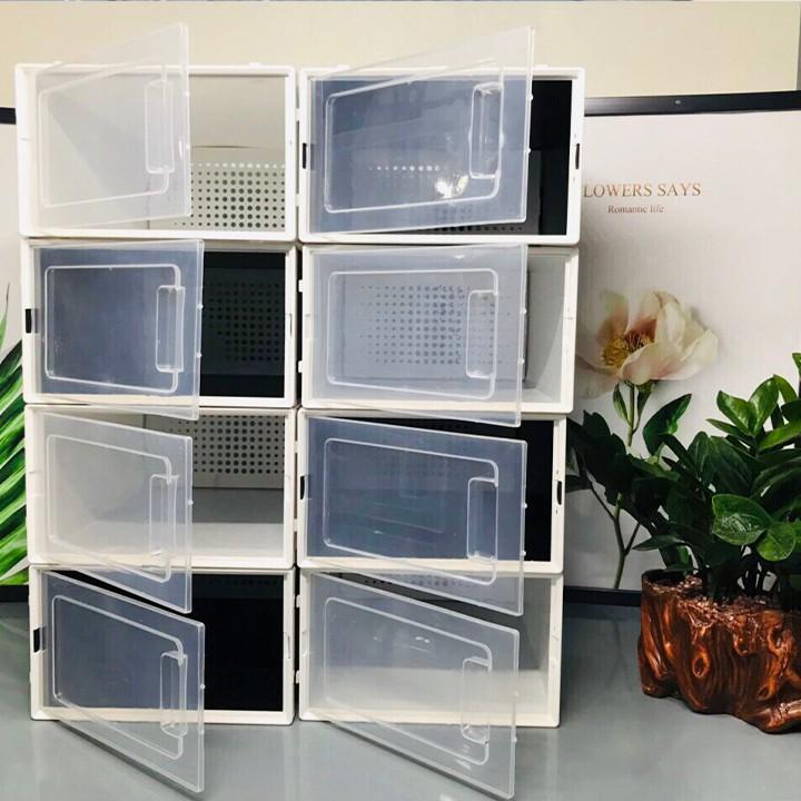 COMBO 10 Hộp Đựng Giày Cửa Ngang Có Lỗ Thông Hơi, Hộp Để Giày Lắp Ráp Nhựa Cứng Trong Suốt