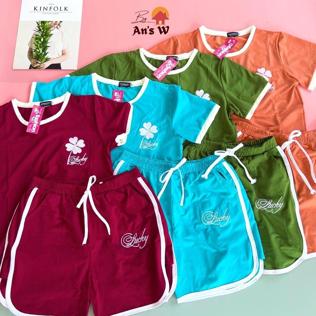 Đồ bộ đùi thun By An's W bộ mặc nhà nữ thêu chữ Lucky co giãn thoáng mát - Có size đến 85kg