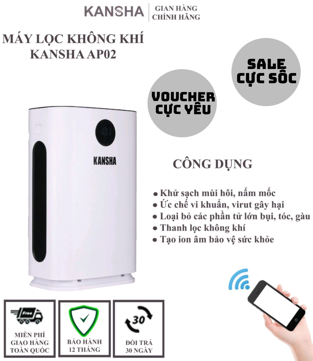 Máy lọc không khí KANSHA AP02 - Air Purifier - Hàng chính hãng