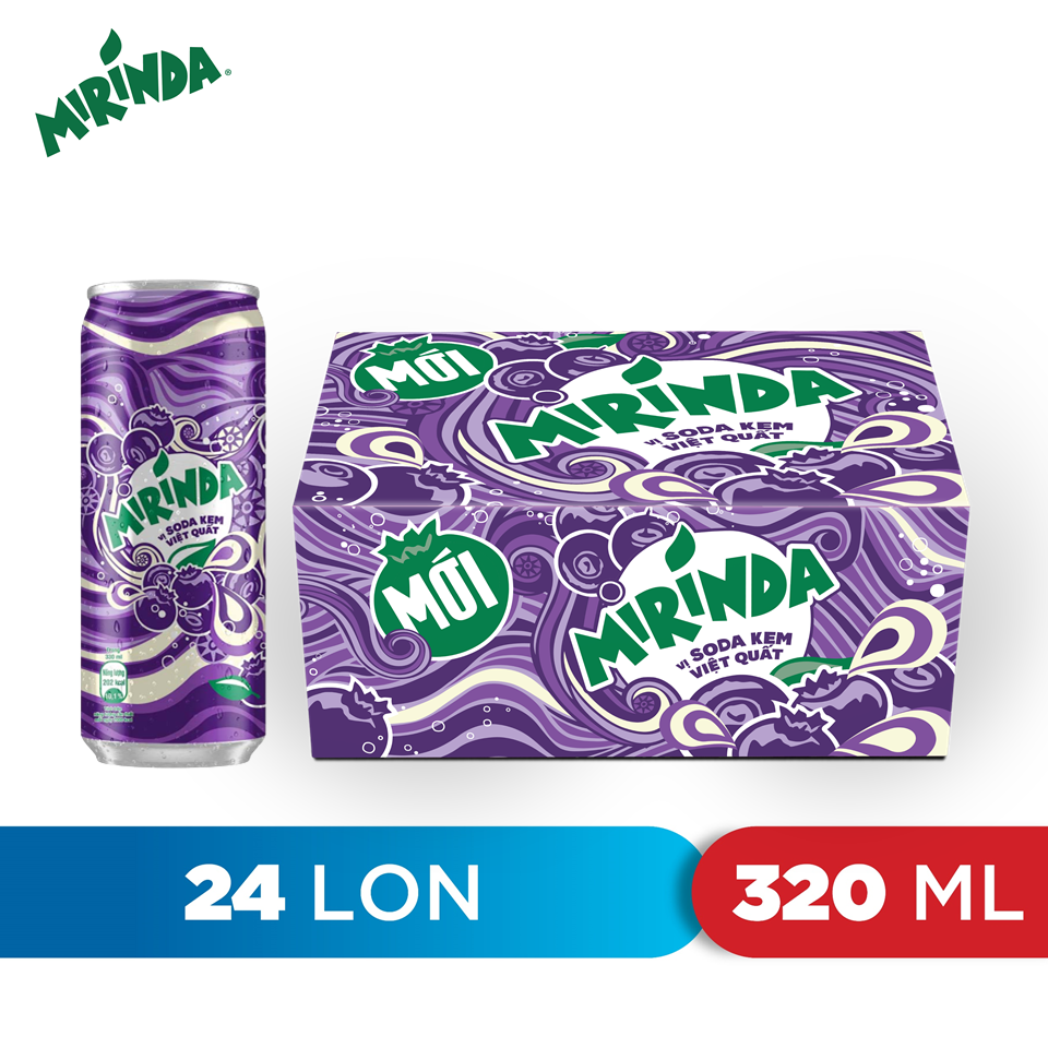 Thùng 24 Lon Nước Ngọt Có Gaz Mirinda Soda Kem Việt Quất