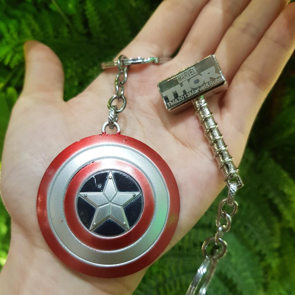 Combo móc chìa khóa Avenger khiên Captain America và búa Thor