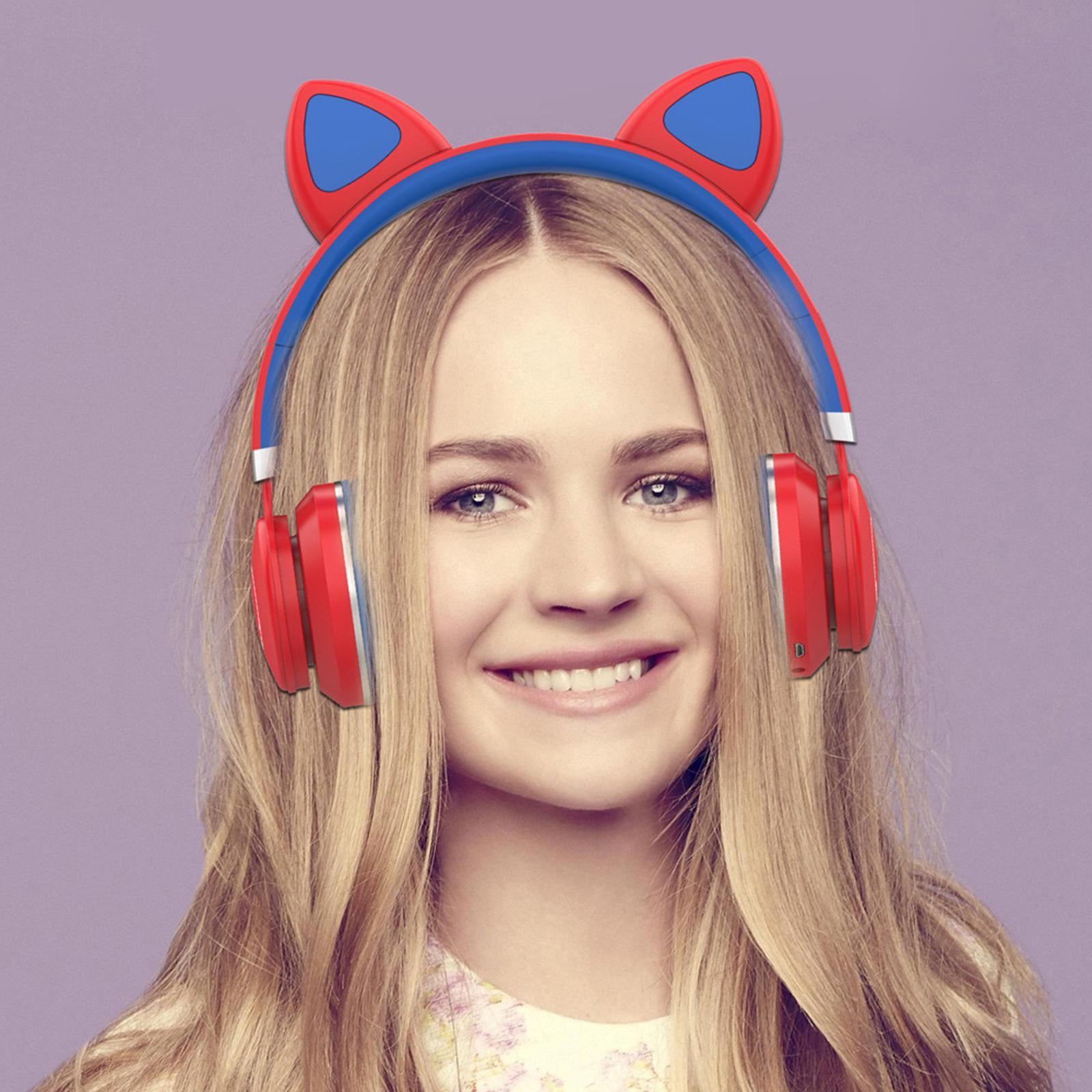 Universal Cat Ear Cartoon Bluetooth Headset Stereo Headphones Mic