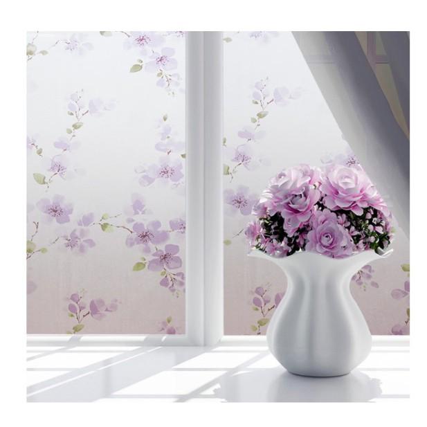 Cuộn 3m decal dán kính hoa mai tím khổ 60cm keo sẵn