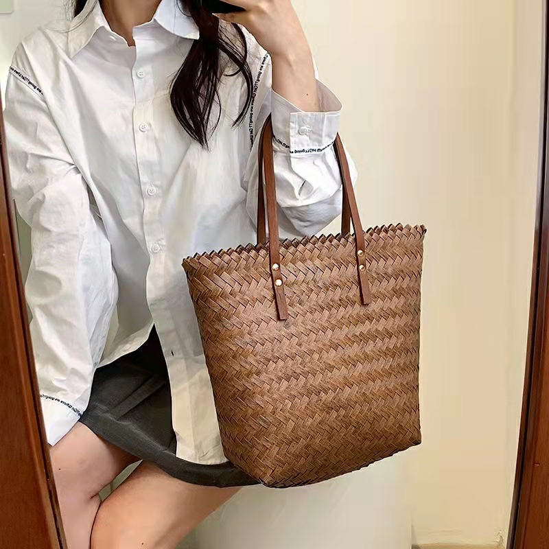 Túi tote cói túi đeo vai phong cách vintage, phụ kiện đi biển dã ngoại chụp ảnh