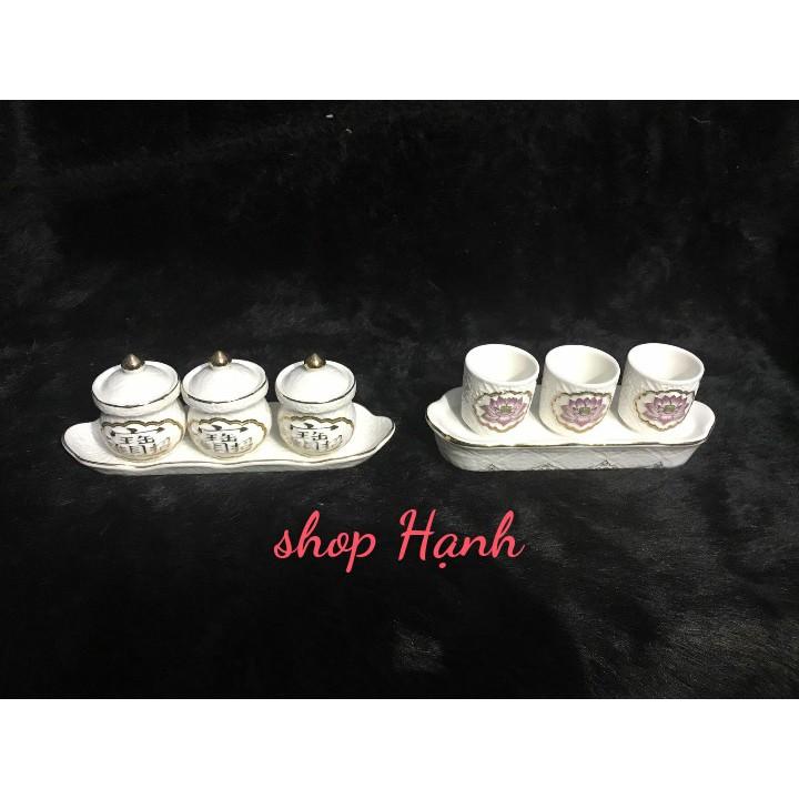 Bộ 3 chung nước bạch ngọc cao cấp sen hồng