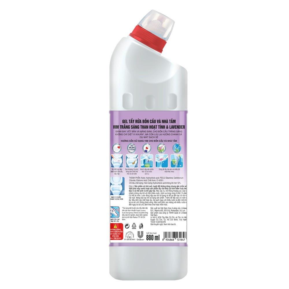 Nước tẩy bồn cầu VIM Trắng Sáng Than hoạt tính và hoa oải hương 880ml