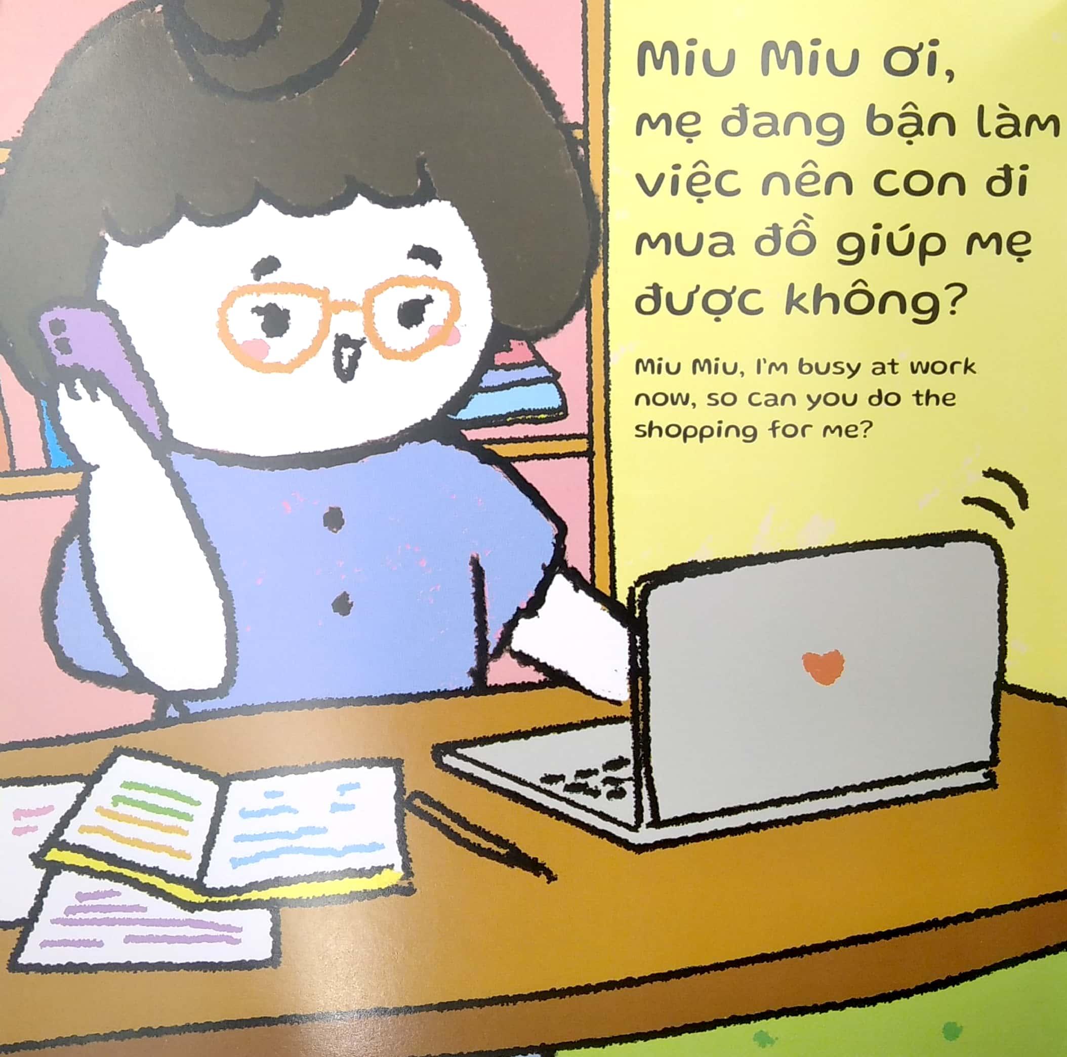 Sách Ehon Miu Miu Tự Lập Phần 2 Song Ngữ - Đi Siêu Thị