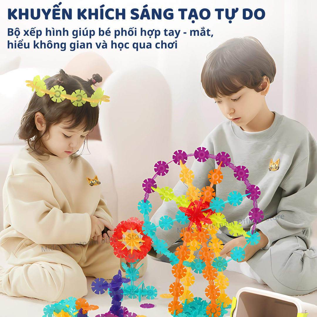 Đồ chơi sáng tạo ghép hình 3D Mideer Translucent Color Snowflake Blocks cho bé 3 4 5 6 7 tuổi