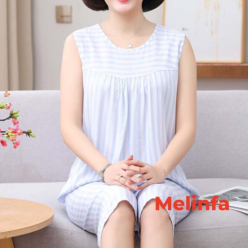 Bộ đồ ngủ ba lỗ nữ, bộ đồ lửng mặc nhà chất vải lanh cotton thoáng mát nhiều màu, bộ đồ lanh nữ mã VABD0176