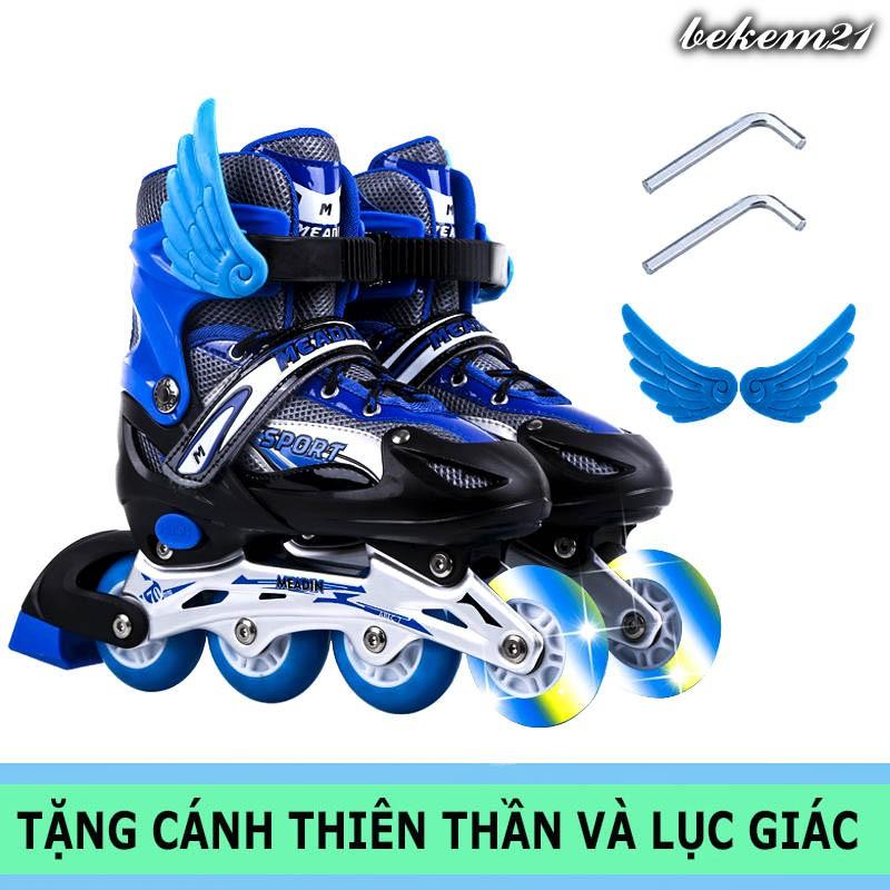 Giày patin trẻ em, người lớn bánh có đèn flash sports, tặng kèm bảo hộ tay và đầu gối mũ bảo hiểm cốc trượt tập luyện