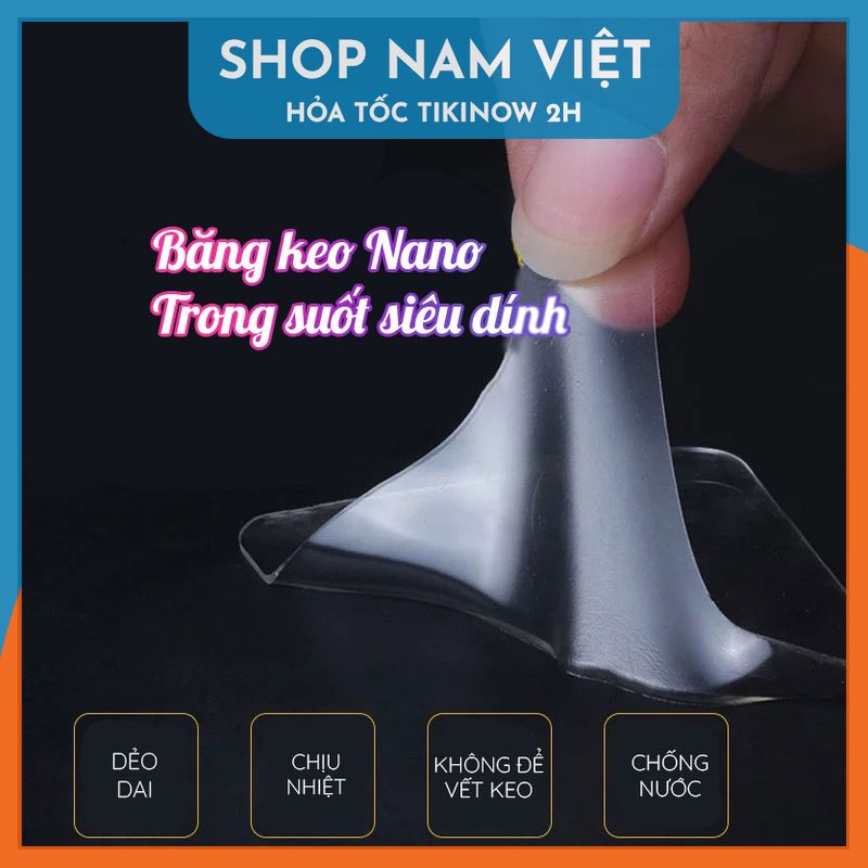 Băng Keo 2 Mặt Nano Đỏ Cường Lực Trong Suốt Siêu Dính, Chịu Nhiệt, Chống Nước