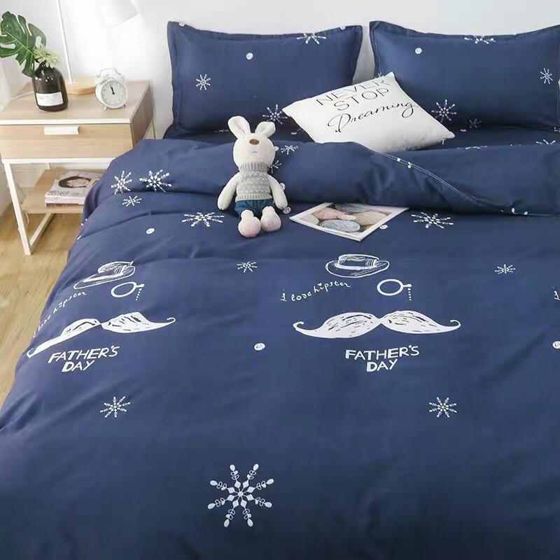 Bộ chăn ga Cotton Poly M2T bedding, chăn ga hàn quốc Râu Father Day đủ size miễn phí bo chun