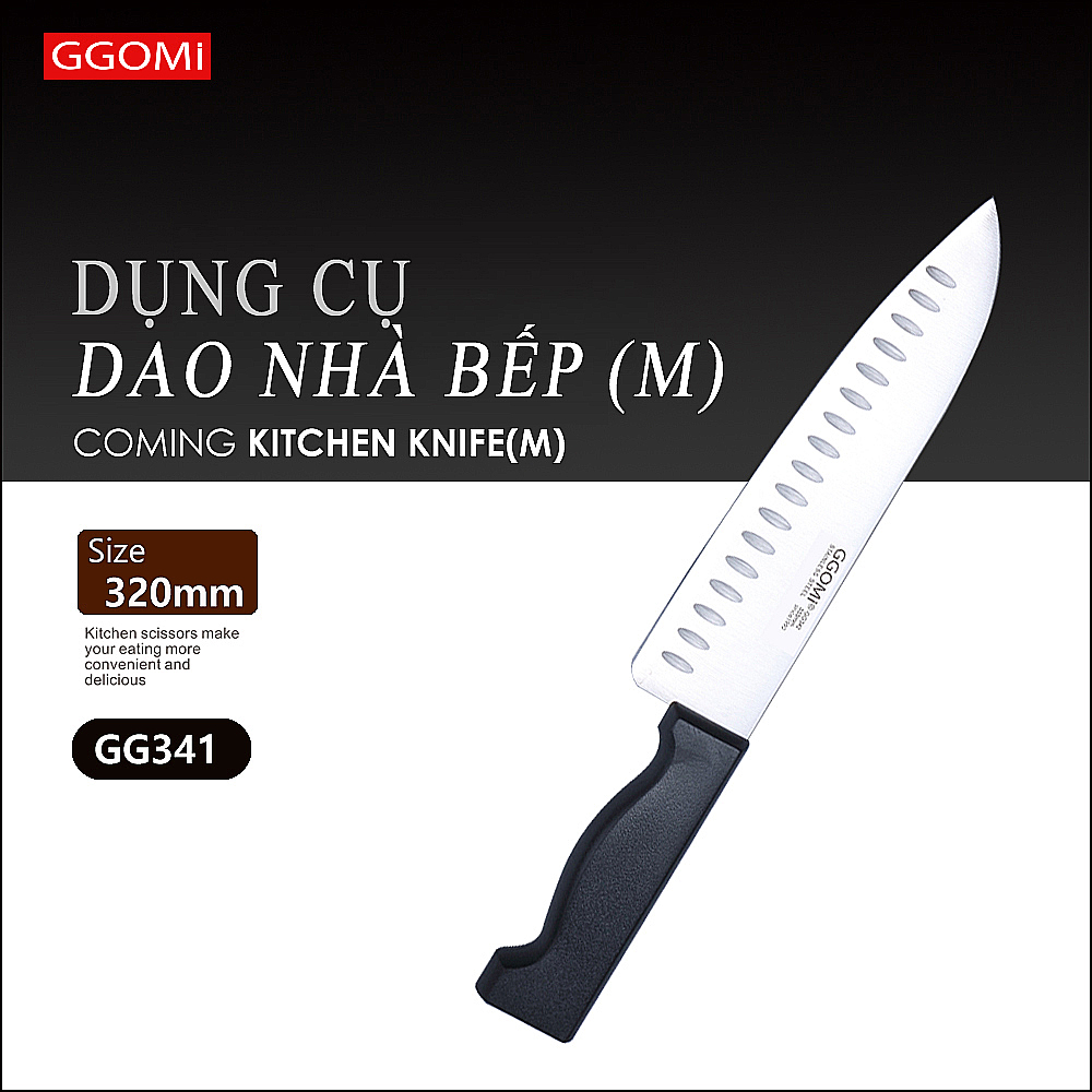 Dao nhà bếp cỡ trung dài 32cm, chiều dài lưỡi 20cm, bằng thép không gỉ GGOMi Hàn Quốc GG341