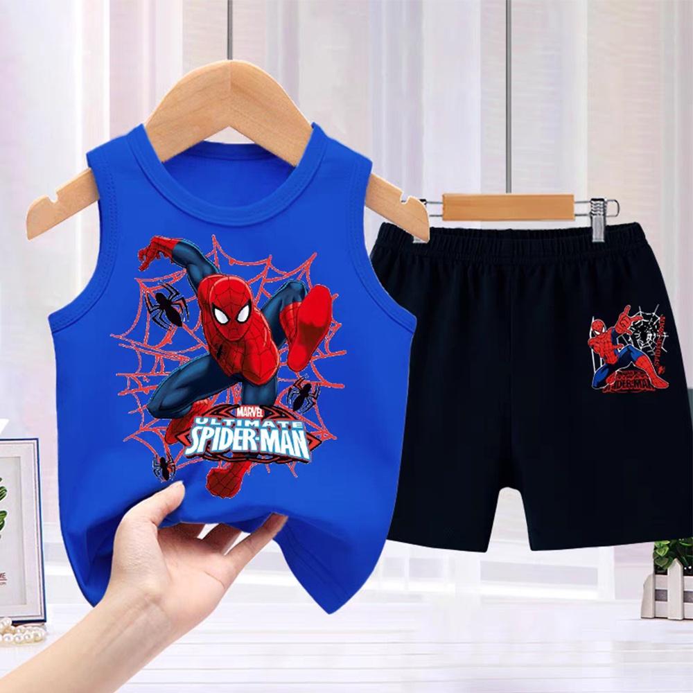 Bộ thời trang đùi cotton cho bé trai bé gái ba lỗ spider man