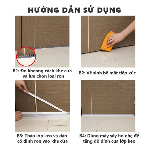 Ron chặn cửa 35mm, Miếng chắn khe cửa cách âm giữ nhiệt trong phòng, Thanh dán chân cửa chống gió lùa, dán mọi loại cửa GD635-RC35