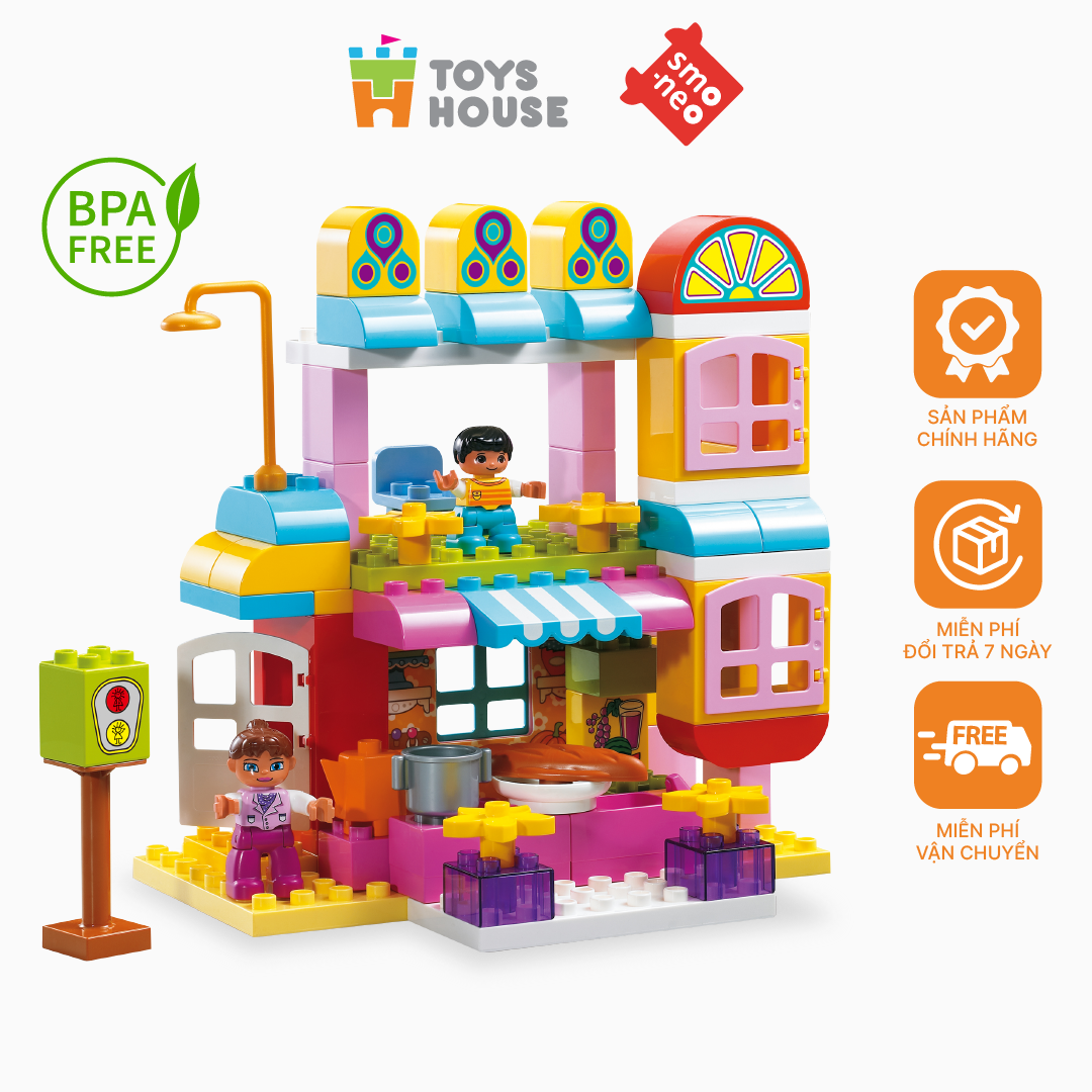 Bộ đồ chơi lắp ghép, ghép hình smoneo duplo cho bé cho bé nhà hàng vui vẻ 81 chi tiết - Toyshouse - 55002