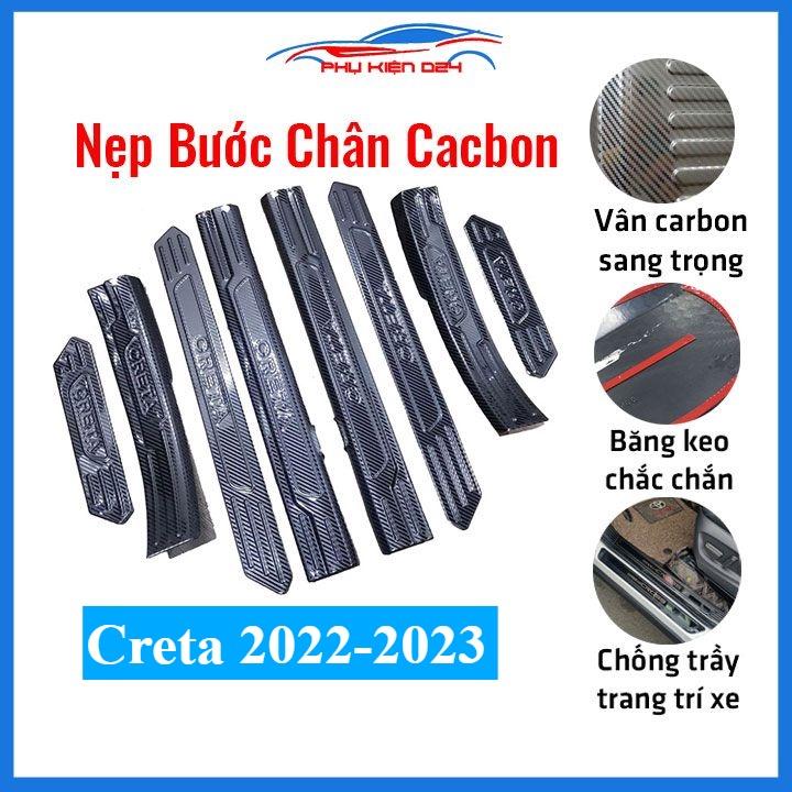 Ốp bậc cửa, nẹp bước chân Creta 2022-2023 vân cacbon chống trầy bảo vệ trang trí xe