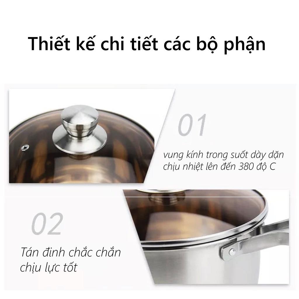 Quánh nấu bột đáy từ SUPO 14cm, nồi nấu cháo cho bé inox 304, Quánh chống dính có nắp dùng cho bếp từ, bếp điện, bếp ga