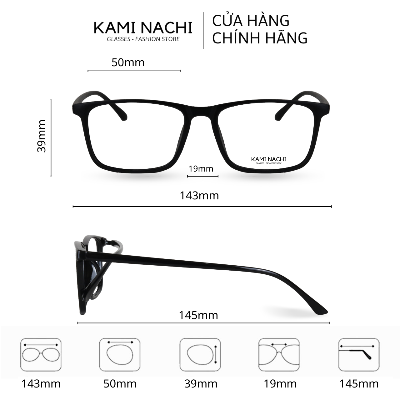 Gọng kính nhựa dáng vuông KAMI NACHI phong cách tự do LD2412