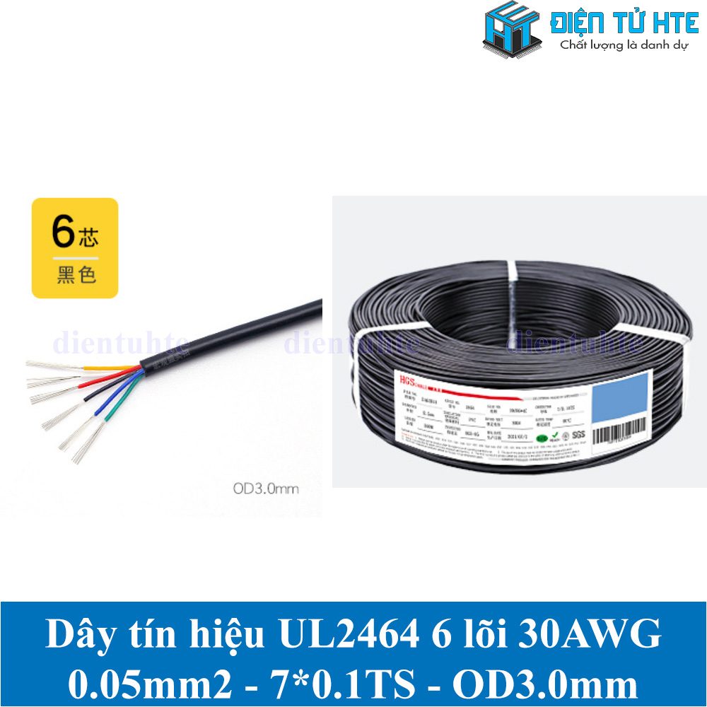 Dây tín hiệu 6 lõi 2464 30AWG 7*0.10TS vỏ PVC 80 độ OD 3.0mm (1 mét)