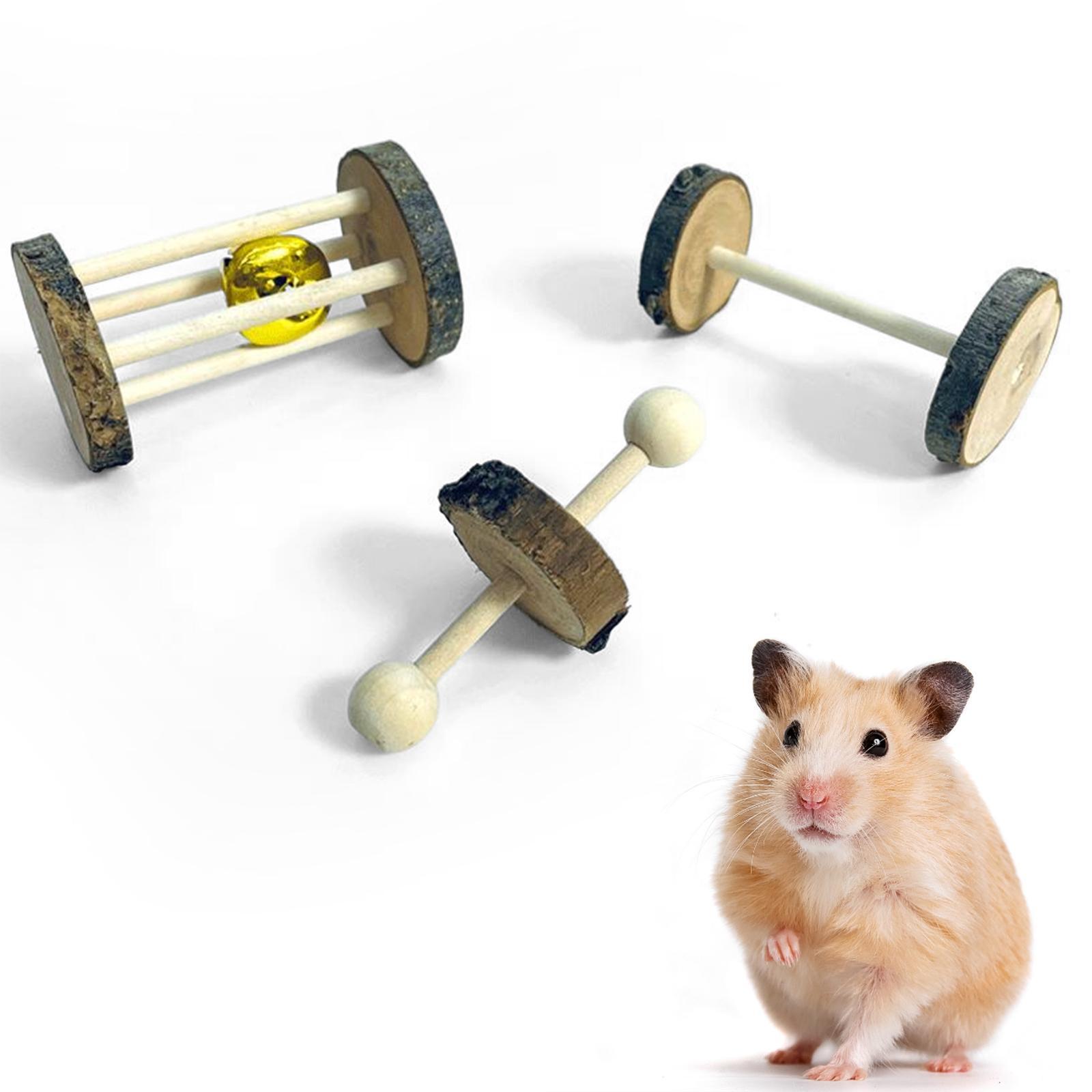 3Pcs Wooden Small Animals Exercise Bell Roller Unicycle Hamster Roller Toys