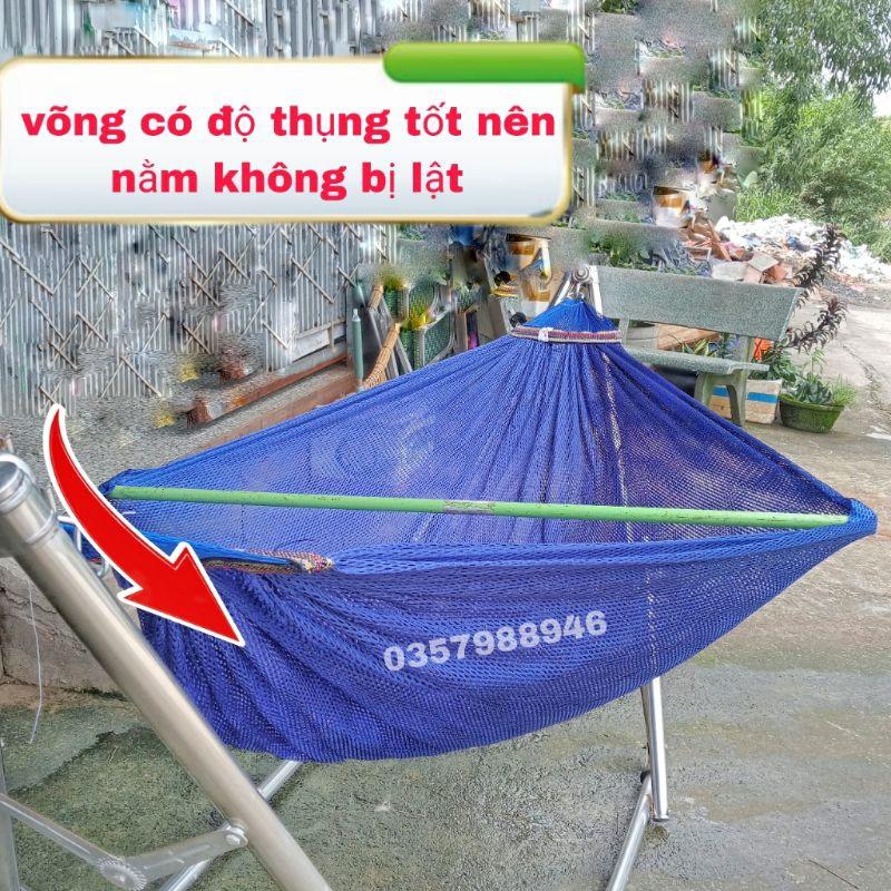 Lưới Võng Loại Tốt Đầu Cán Thép 22cm Không Vướng Vào Khung Khi Đưa Chất Vải Dày Cao Cấp, Võng Treo Ngoài Trời