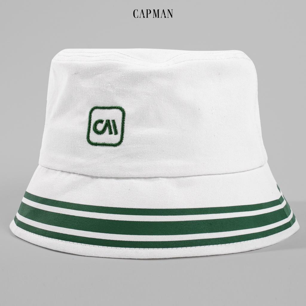 Nón bucket vành cụp CAPMAN màu trắng chữ xanh CM103 phong cách unisex dành cho nam nữ