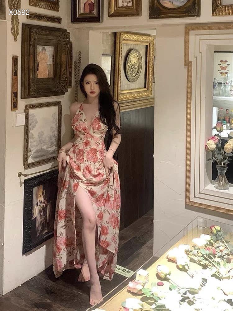 ĐẦM DÀI ĐI BIỂN DÂY YẾM MAXI SUÔNG XÒE HOA FLORAL XẺ TÀ ĐÙI DẠO PHỐ DỰ TIỆC
