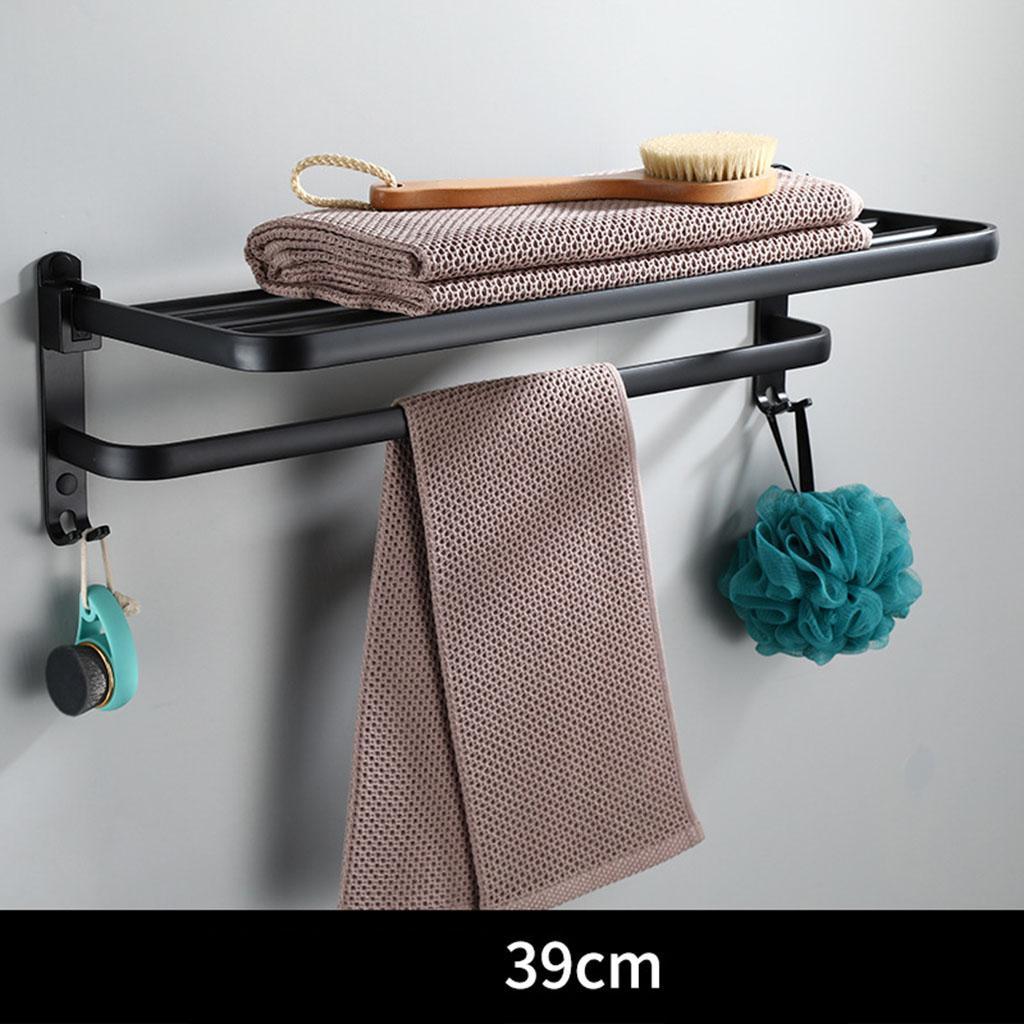 Towel Rack Modern Towel Shelf Wall Mounted Folding w/ Towel Bar Hanger