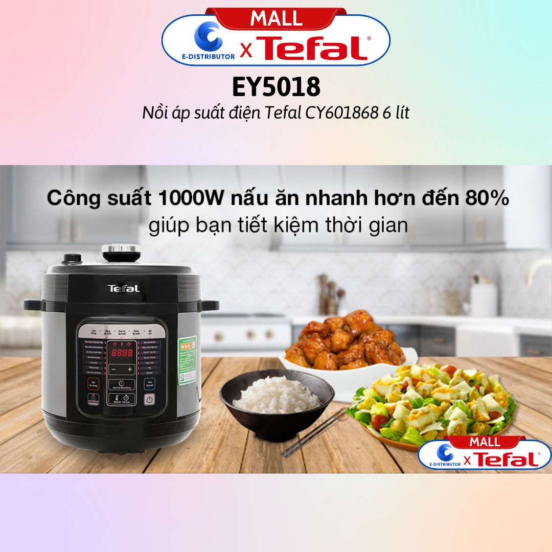 Nồi áp suất điện Tefal CY601868 6 lít - Hàng Chính Hãng