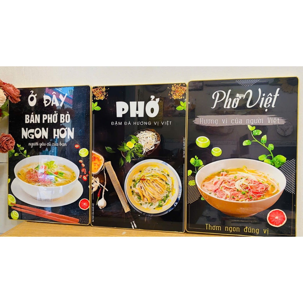 (ẢNH CHỤP THẬT)Tranh treo tường tráng gương trang trí quán phở bò kèm đinh treo