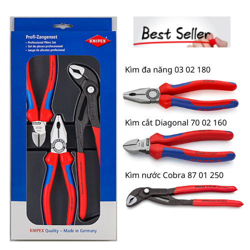 Bộ Kìm Gia Đình Best Seller Knipex 00 20 09 V01 Gồm 3 Chiếc Thông Dụng - Sản Xuất Tại Đức