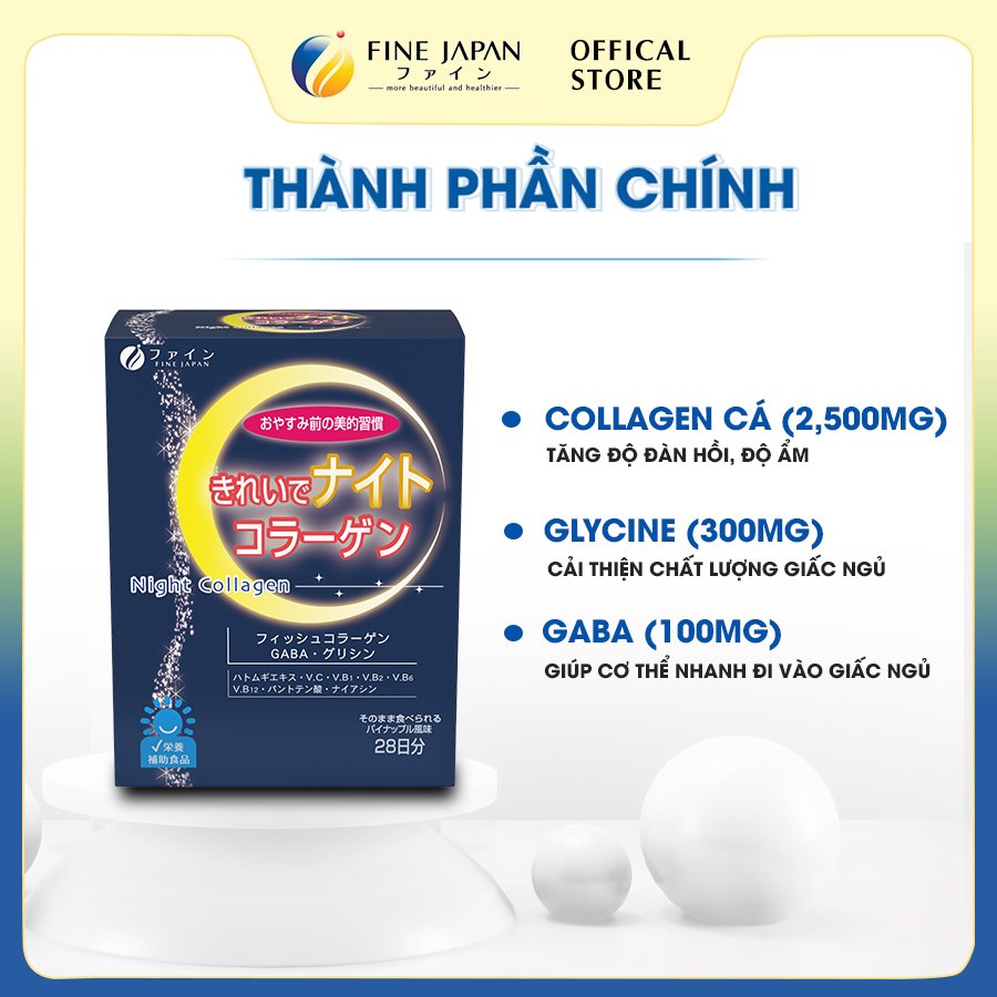Bột Uống Hỗ Trợ Giấc Ngủ & Đẹp Da Night Collagen FINE JAPAN 28 thanh