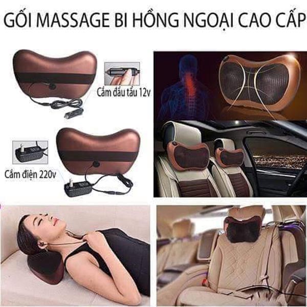 Gối massage hồng ngoại 6 bi cao cấp tặng kèm 2 khăn lau mềm 30x30cm ( màu ngẫu nhiên)