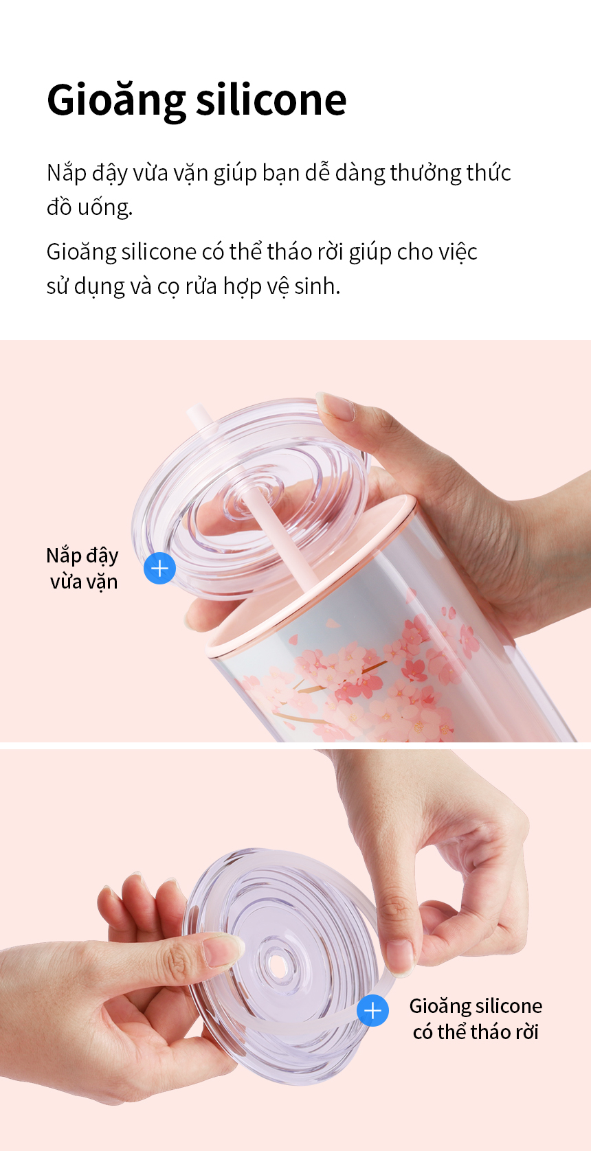 Ly nhựa LocknLock 2 lớp 750ml HAP522 720ml Anh Đào - Hàng chính hãng kèm ống hút, cách nhiệt tốt, miệng rộng - JoyMall