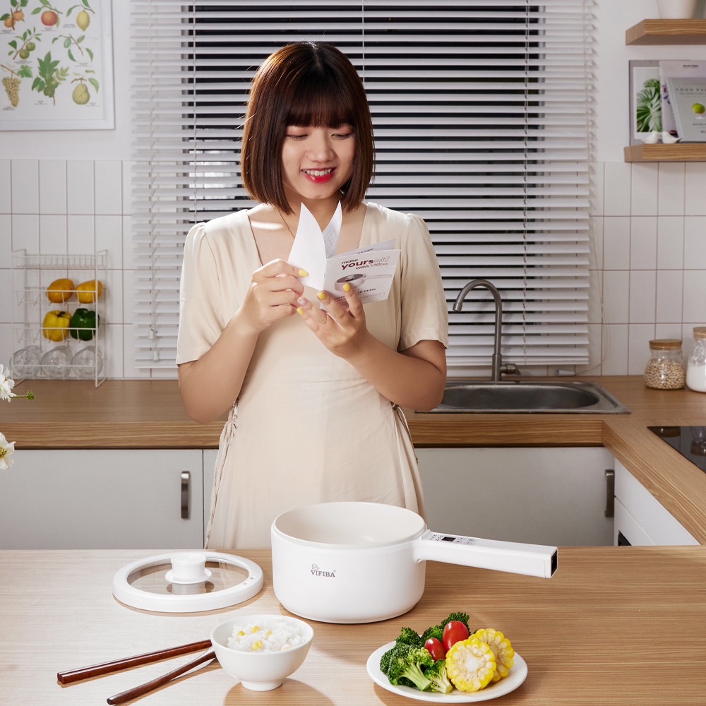 Nồi hấp điện 2 tầng đa năng 6in1 Hàng Chính Hãng VIFIBA 5 cấp độ, chống dính tay cầm dài - Nấu, Chiên, Xào, Hấp, Lẩu , Cháo