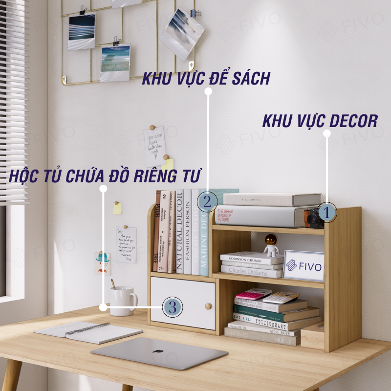 Kệ Sách Gỗ Mini Để Bàn Đa Năng FIVO FB23 Bo Góc An Toàn, Dễ Dàng Lắp Ráp, Trang Trí Góc Học Tập Và Làm Việc