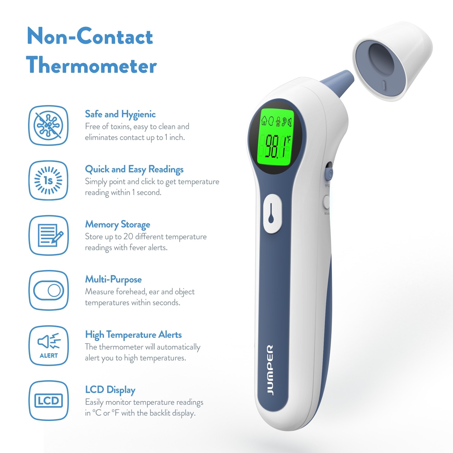 Nhiệt kế điện tử hồng ngoại không tiếp xúc đo trán và tai Jumper FR300