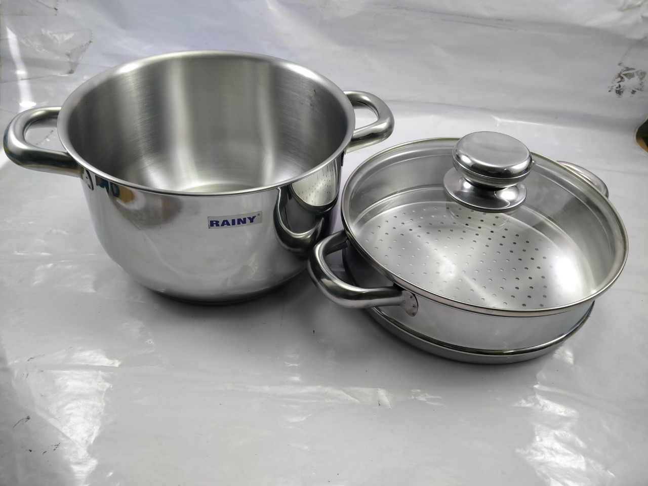 Bộ nồi xửng inox 3 đáy nắp kính 24cm Rainy - Hàng Chính Hãng