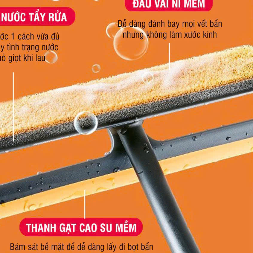 Cây gạt nước lau kính đầu mềm chống trầy xước Đa Năng 3 in1 - Chổi Lau Kính Kèm Gạt Nước Silicon Xoay 360 Độ Chống Trượt