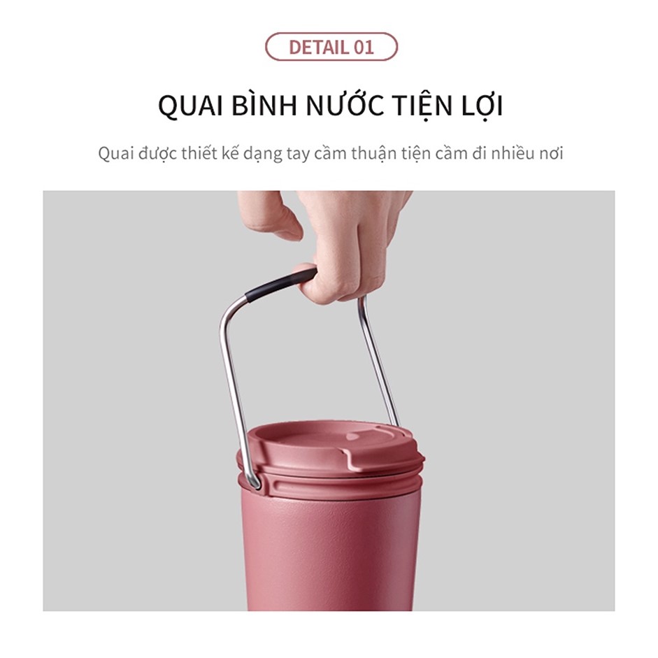 Bình giữ nhiệt Lock&Lock Bucket Tumbler Nắp bật không ống hút - Màu xanh navy LHC4269NVY 540ml - Hàng chính hãng thép không gỉ quai xách tiện lợi - JoyMall