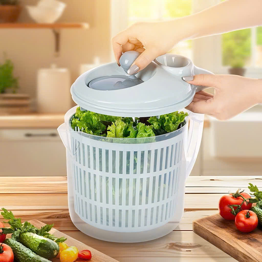 Rổ Quay Rau Vắt Rau Sống Việt Nhật 2 Lớp Có Miệng Rót Nước, Tay Cầm Chắc Chắn Màu Pastel - HÀNG CHÍNH HÃNG MINIIN