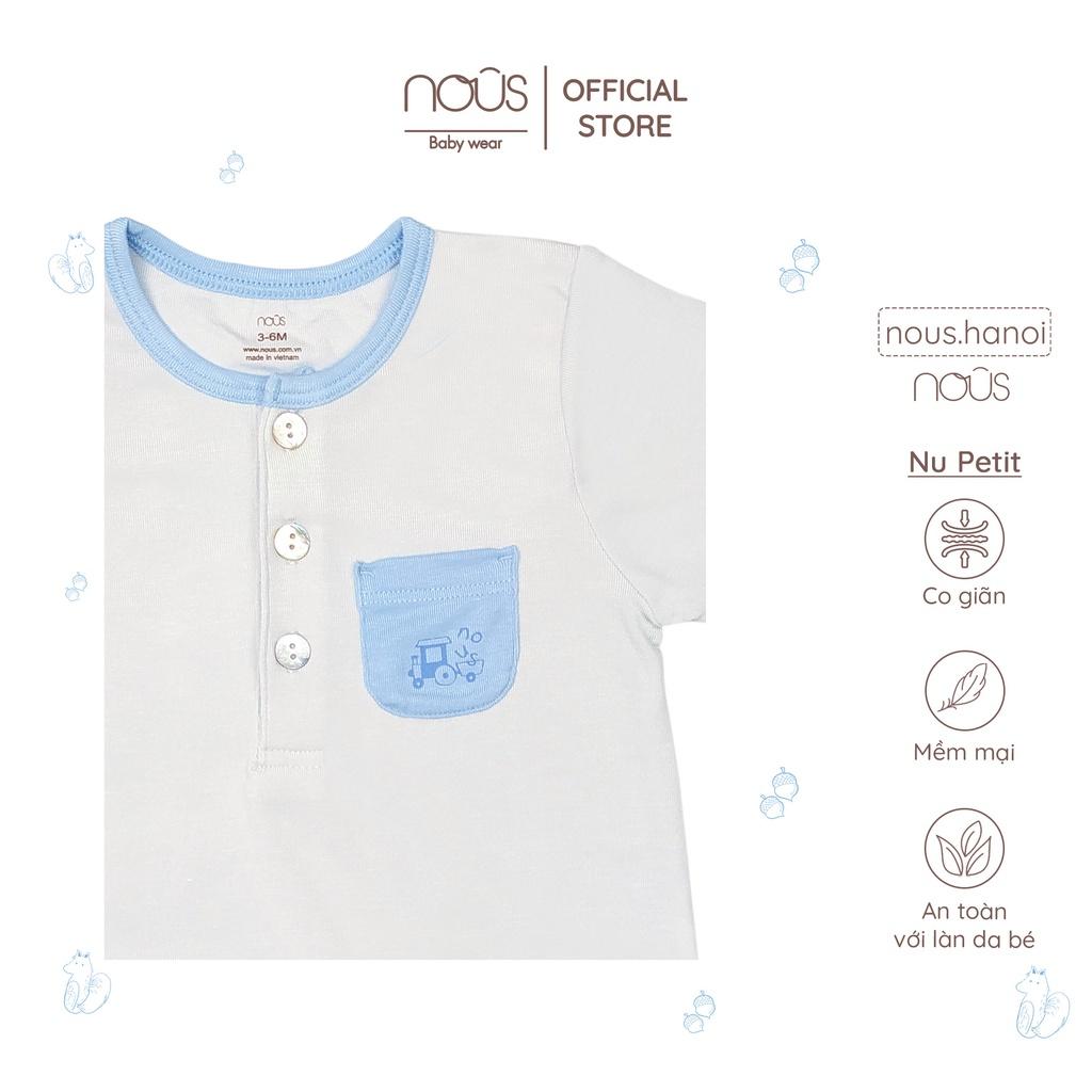 Bộ Body Cộc Petit Xanh Trơn Nous (Size 3-6Tháng Đến 9-12 Tháng)