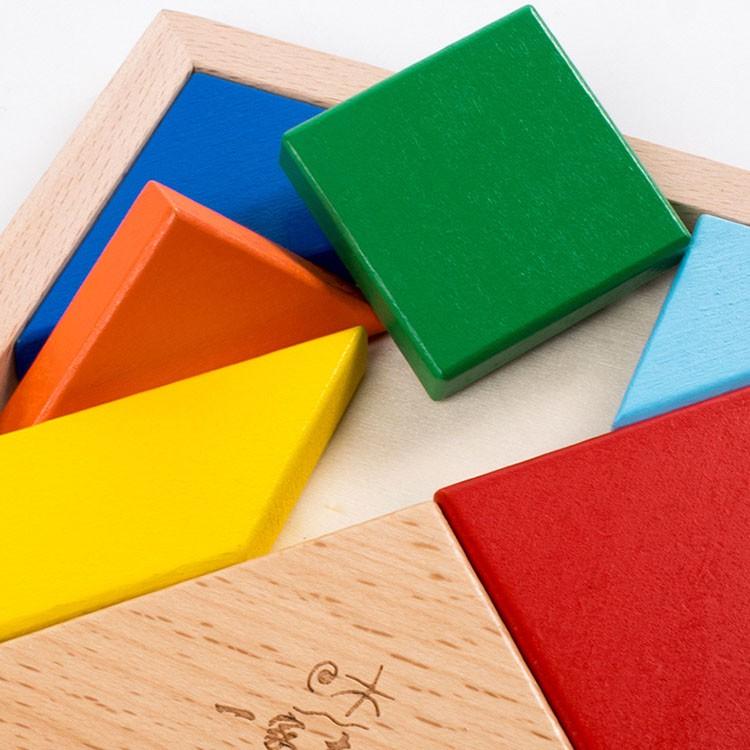 Ghép hình trí tuệ Tangram 7 miếng bằng gỗ, loại dày và đẹp